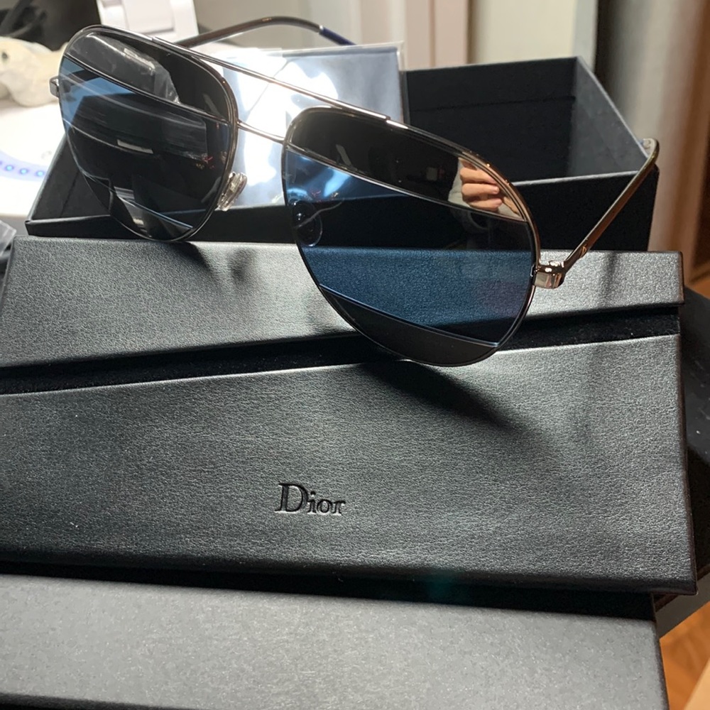 Dior Split Palladium Grey, Blue Mirror Aviator Unisex Sunglasses 59mm - Picture 1 of 3
